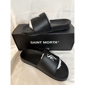 Saint Morta Icarus Slide Black White Logo Sandals Mens 8